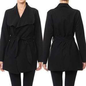 Sash-Tie Belted Wide Lapel Coat